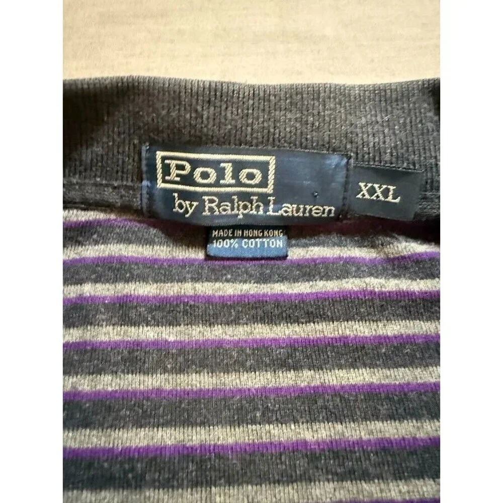 Vintage Ralph Lauren Polo Shirt Adult 2XL Purple Striped Long Sleeve Button Mens